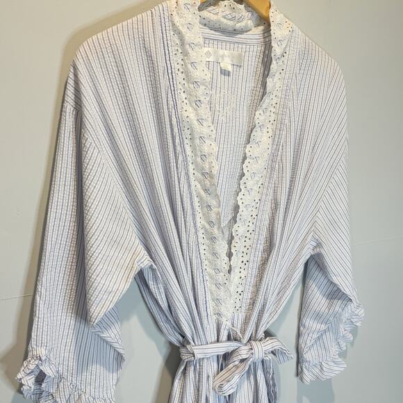 Eileen West Textured Stripe Long Length Cotton Blend Robe - L/XL - Picture 3 of 8